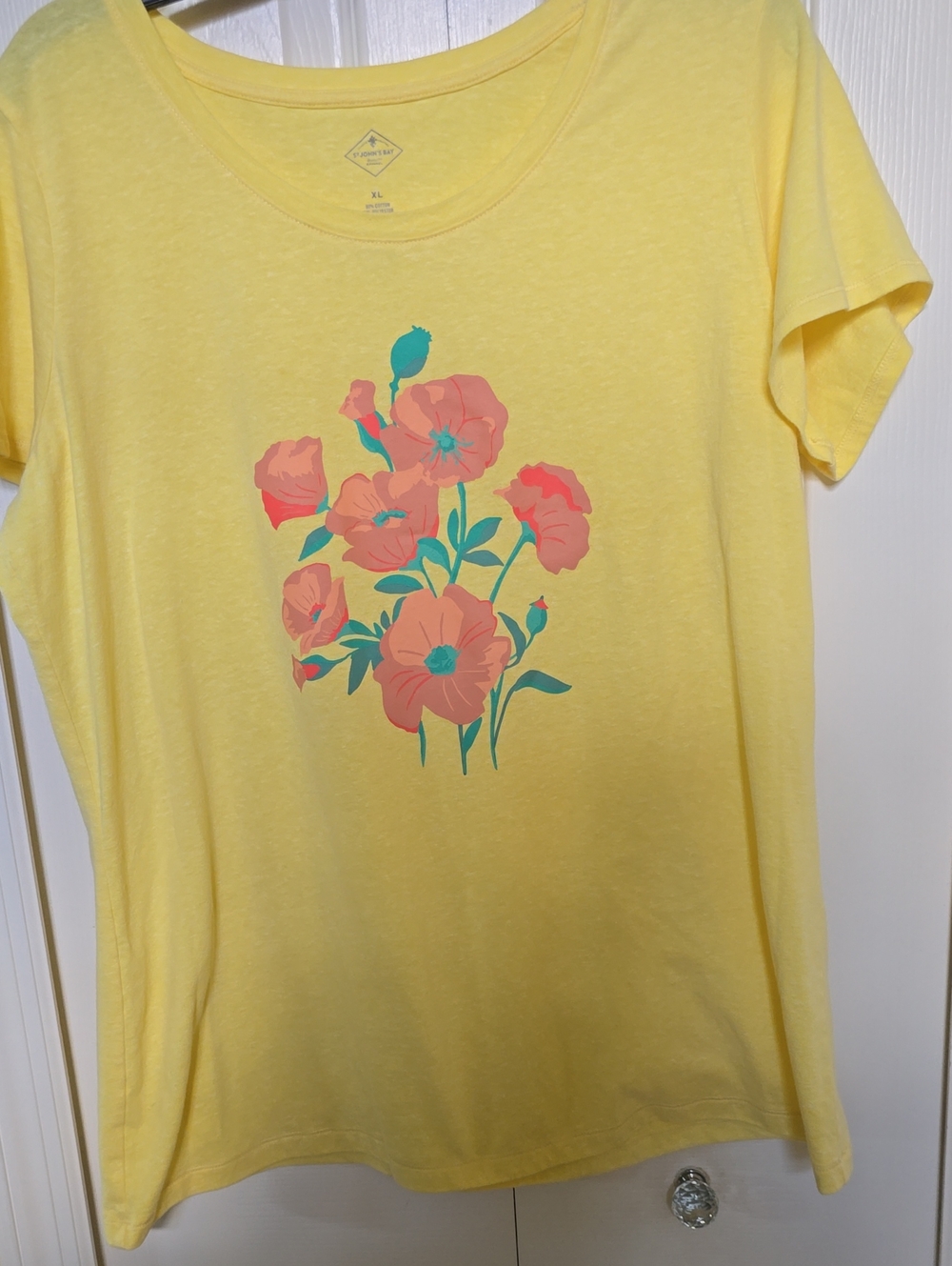 St. John's Bay Yellow Short Sleeve Tee with Coral Floral Print